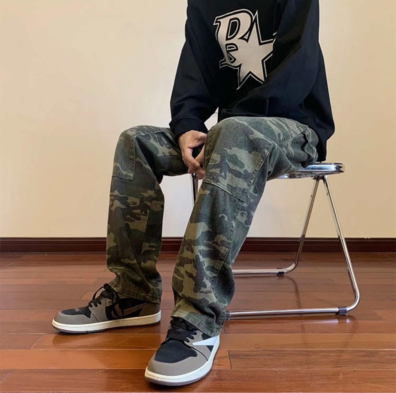 Camo overalls are loose