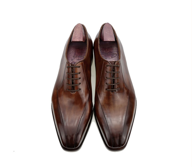 Formal business leather English brown lace-up shoes