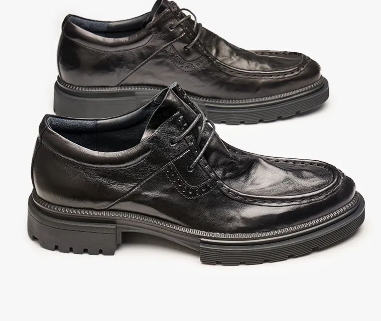 Breathable leather round head black lace-up business all-match shoes