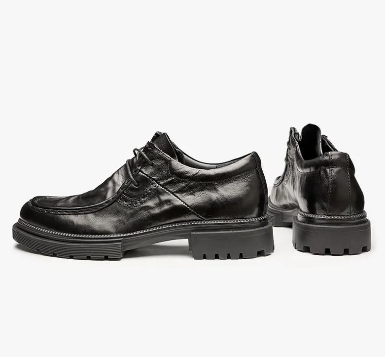 Breathable leather round head black lace-up business all-match shoes