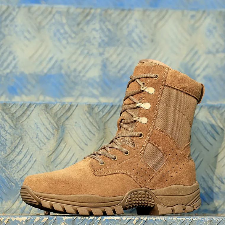 Brown combat training boots cowhide waterproof outdoor hiking shoes