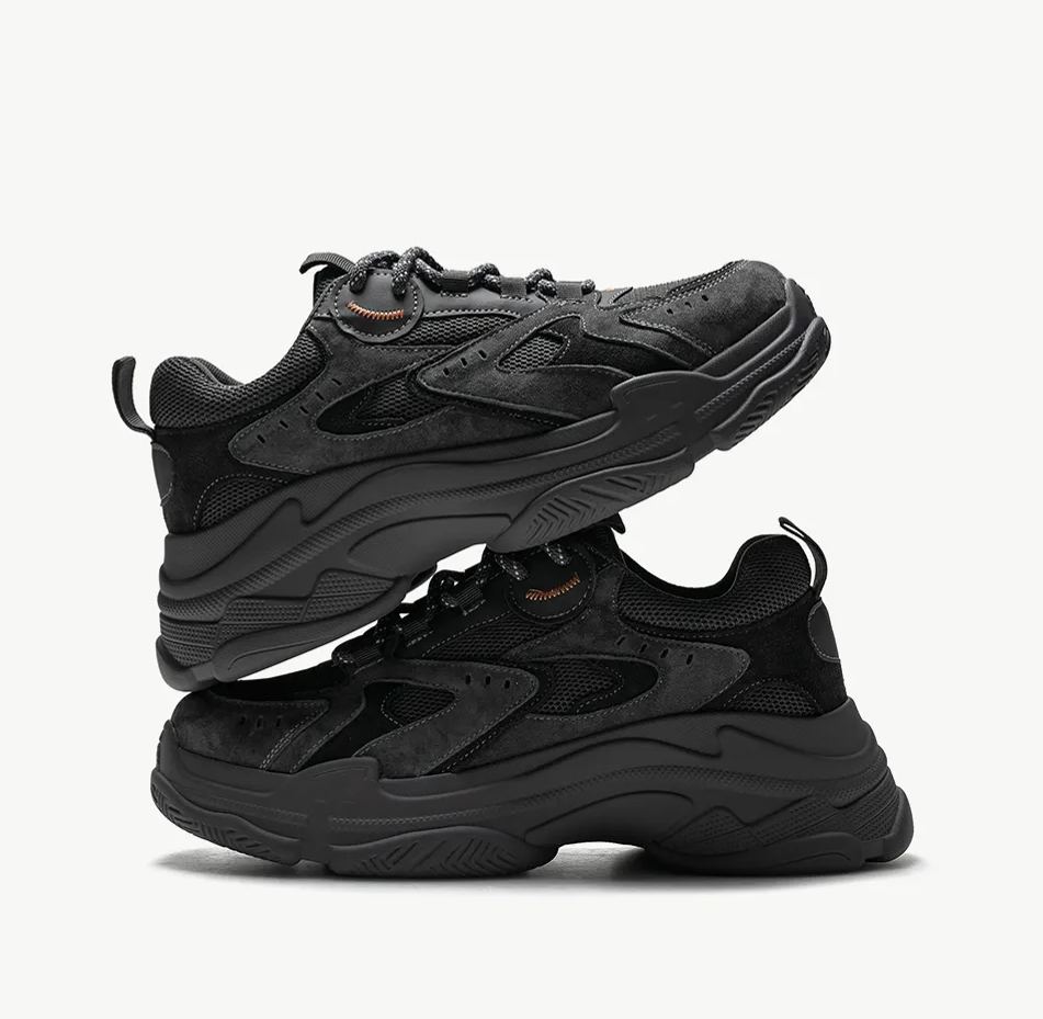 Spring leather mesh thick soled sneakers