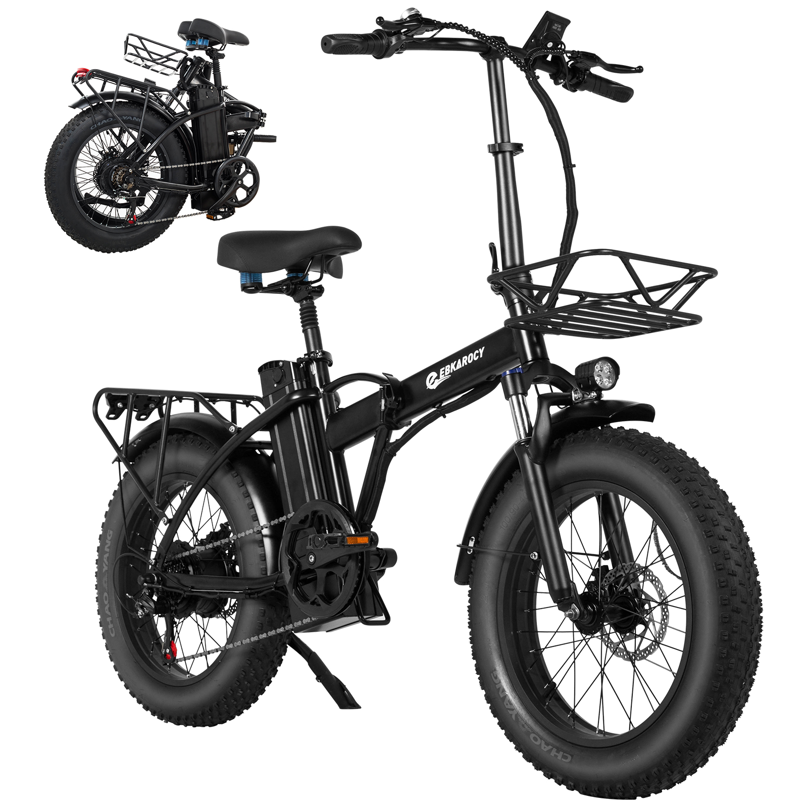 EBKAROCY Ebikes for Adults,750W Motor 26MPH, 20'' Fat Tire Offroad Folding Electric Bikes,15Ah Lithium Battery,Shimano 7 Speed