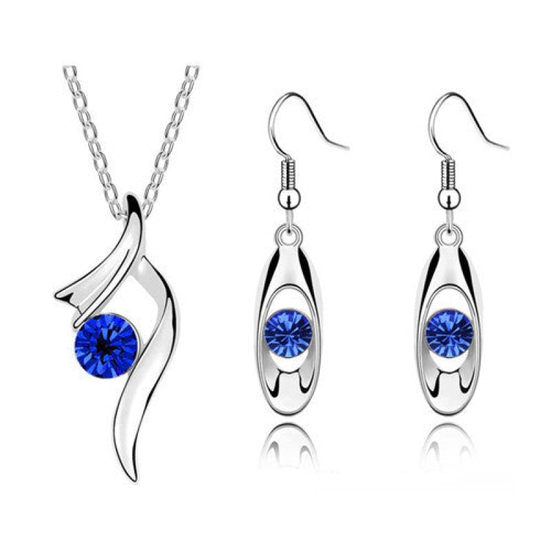Wholesale Rhinestone Pendant Necklace Earrings Fashion Jewelry Set-eebuy