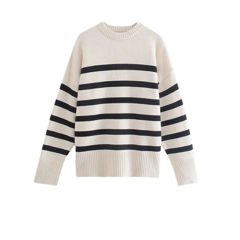 Wholesale Striped Knitted Loose Sweater Tops-eebuy