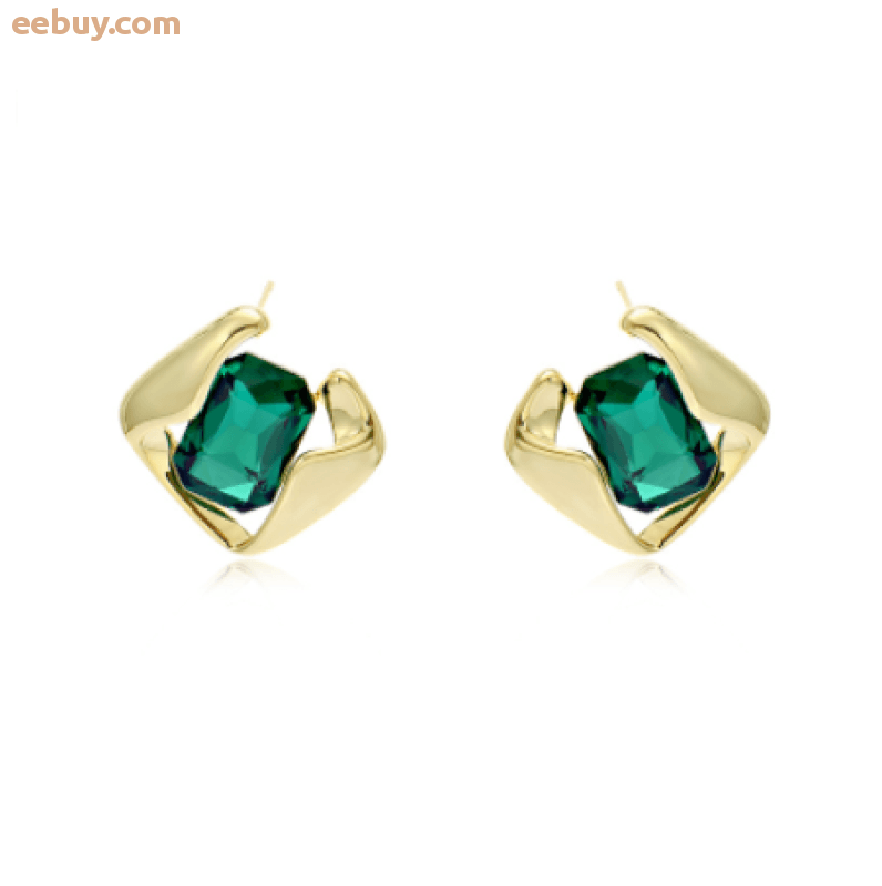 Green Crystal Stud Earrings-eebuy
