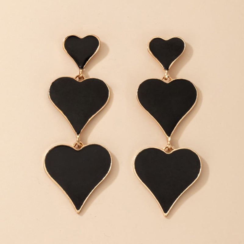Wholesale Black Heart Drop Oil Dangle Earrings-eebuy