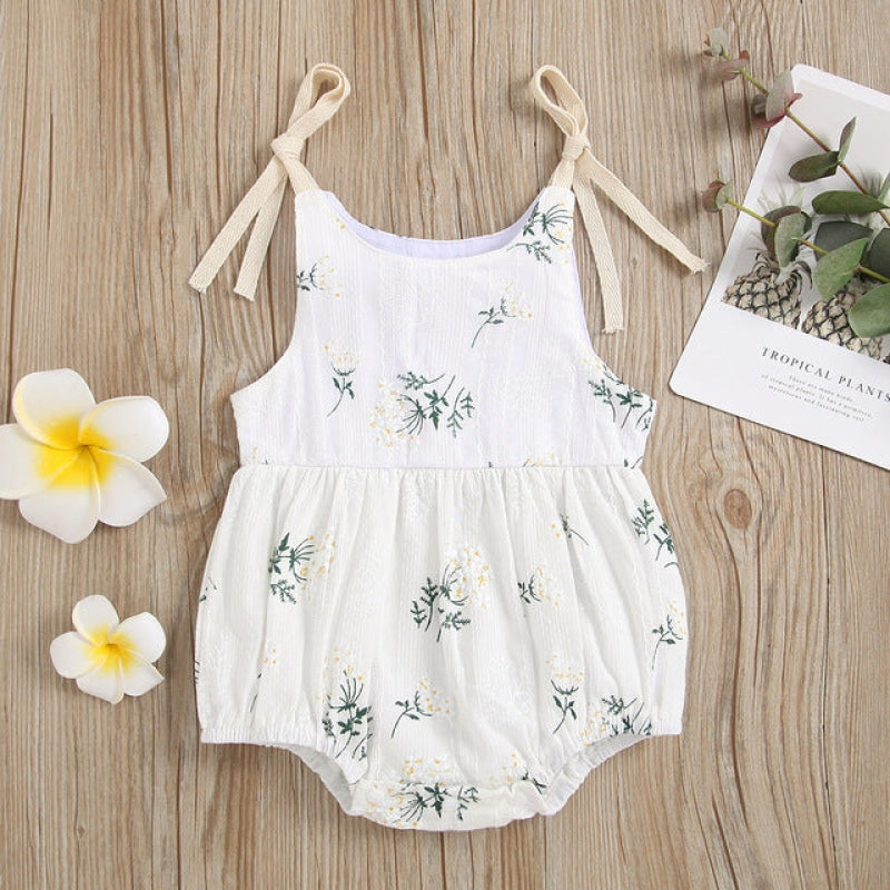 Wholesale Baby Girl Floral Print Cotton Sleeveless Romper-eebuy