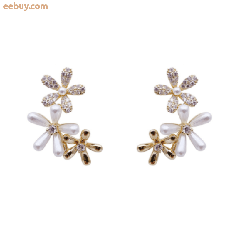 Wholesale Rhinestone Pearl Flower Earrings-eebuy