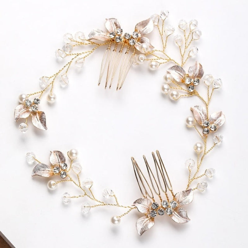 Wholesale Pearl Leaf Comb Headband Bridal Hair Accessories-eebuy