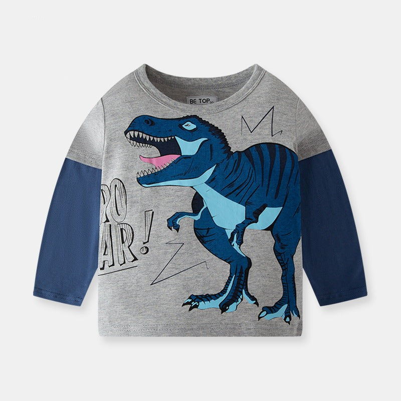 Wholesale Children's Cartoon Dinosaur Colorblock Long Sleeve T-Shirt-eebuy