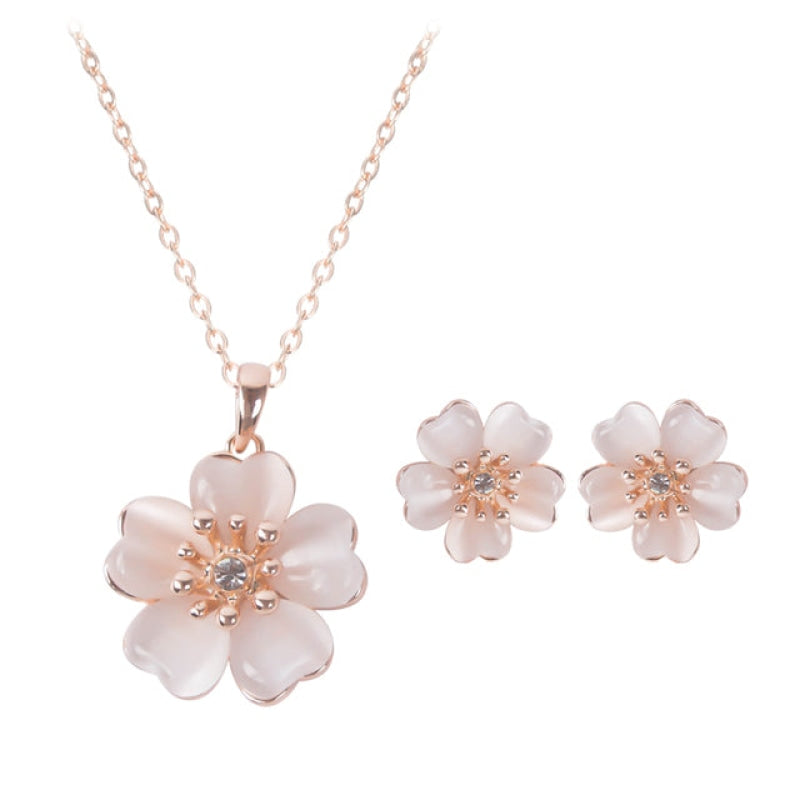 Wholesale 2 Piece Pink Cherry Blossom Pendant Necklace-eebuy