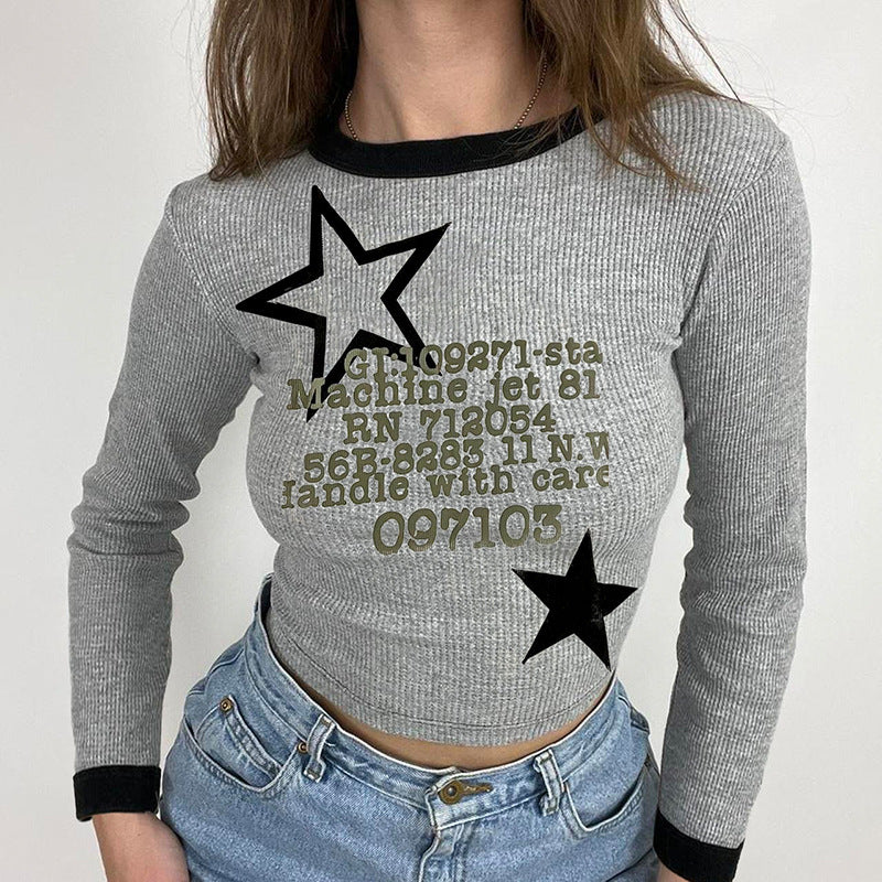 Wholesale Long Sleeve Women's Star Print T-Shirt-eebuy
