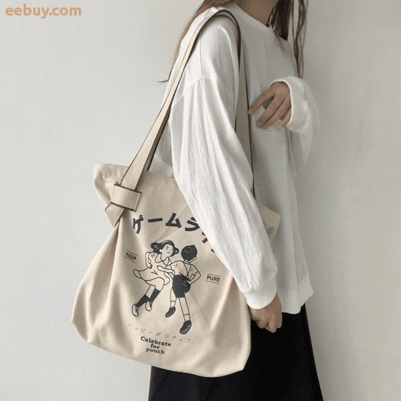 Wholesal Minimalist Japanese Typography Canvas Bag-eebuy
