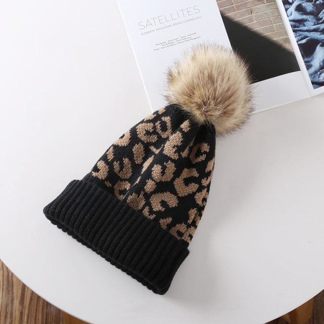 Wholesale leopard print knitted hat autumn winter beanie hat-eebuy