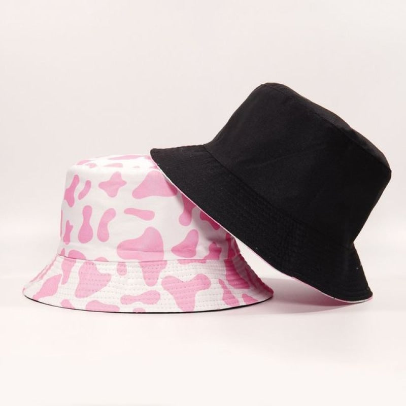 Wholesale Double Sided Pink Cow Print Bucket Hat-eebuy
