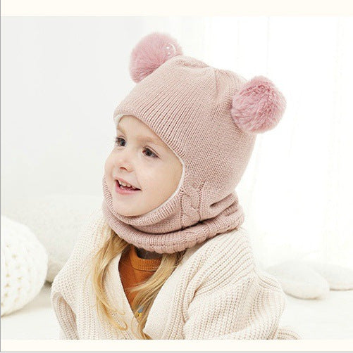 Wholesale fleece lined baby winter pom-pom knitted hat-eebuy