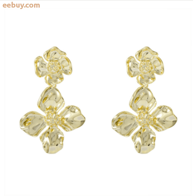 Gold Exaggerated golden flowers Earrings-eebuy