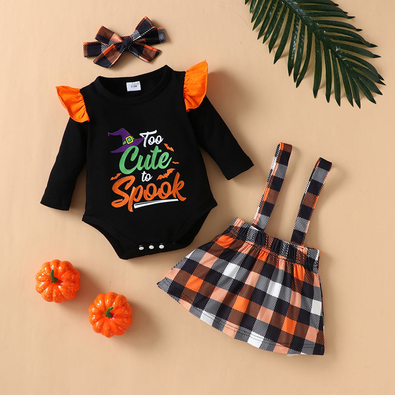 Wholesale Infant Long Sleeve Heat Transfer Halloween Plaid Skirt-eebuy