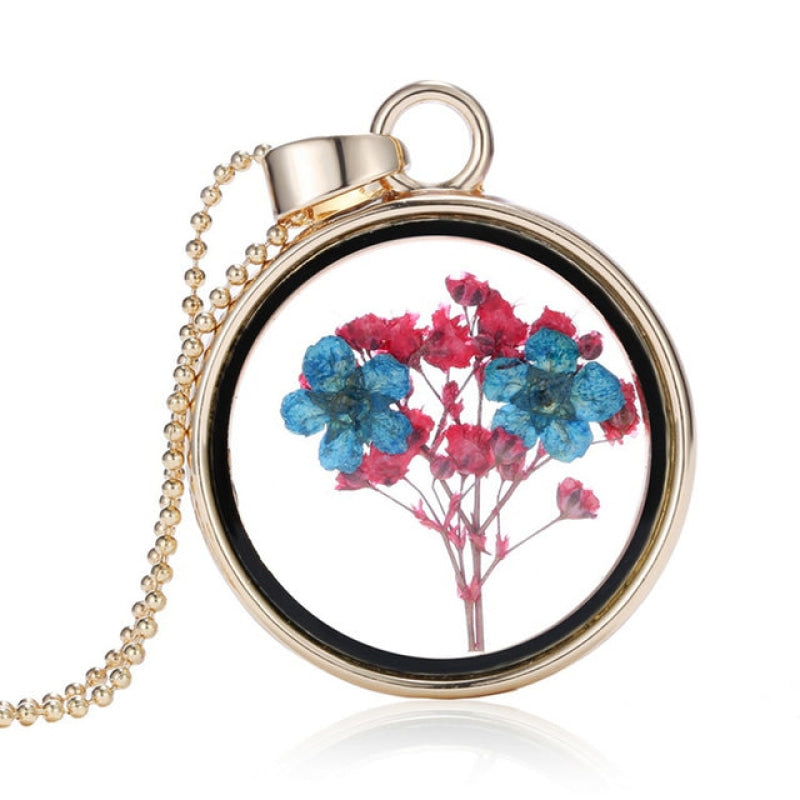 Wholesale round real dried flower gold pendant necklace-eebuy