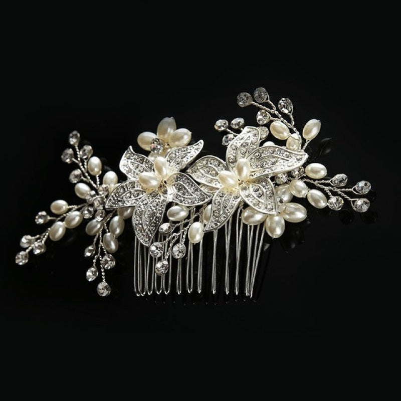 Wholesale Pearl Crystal Flower Hair Comb Clip-eebuy