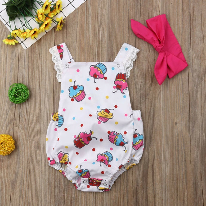 Wholesale Baby Girl Ice Cream Print Sleeveless Bodysuit-eebuy