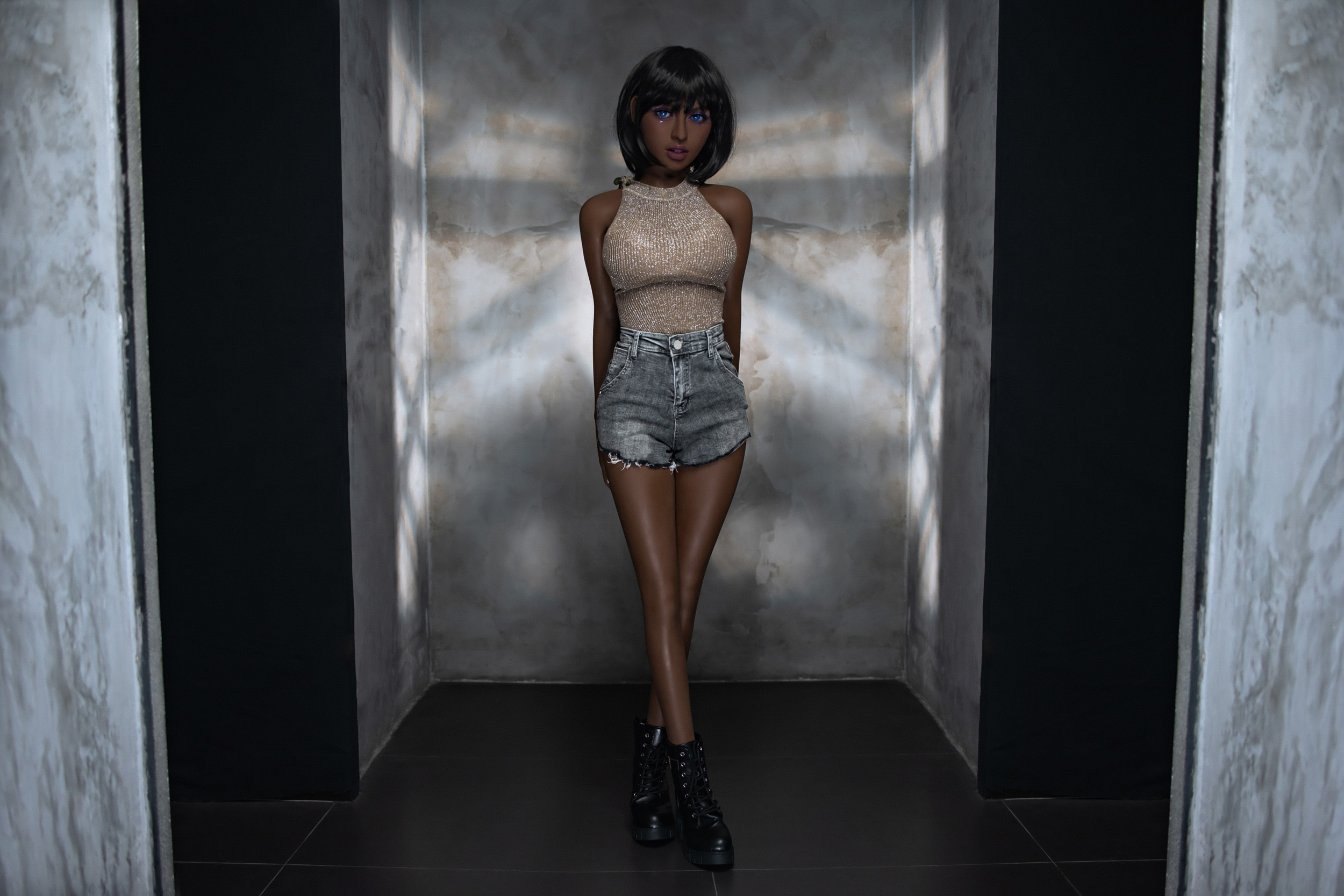 AIBEI | Laffey - 4ft 10/148cm Sexy Black Color Skin Love Doll With Short Straight Hair-Honeylovedoll