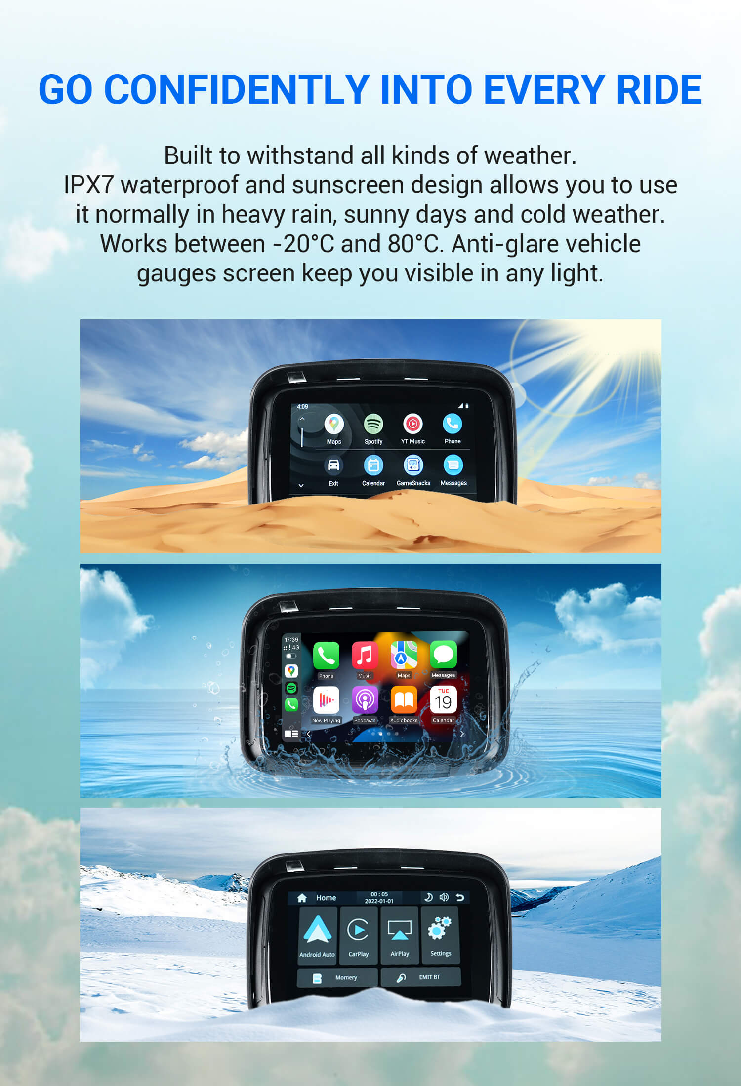 CarPlay Lite C5 Motorcycle GPS Wireless Carplay/Android Auto Waterproof  Screen