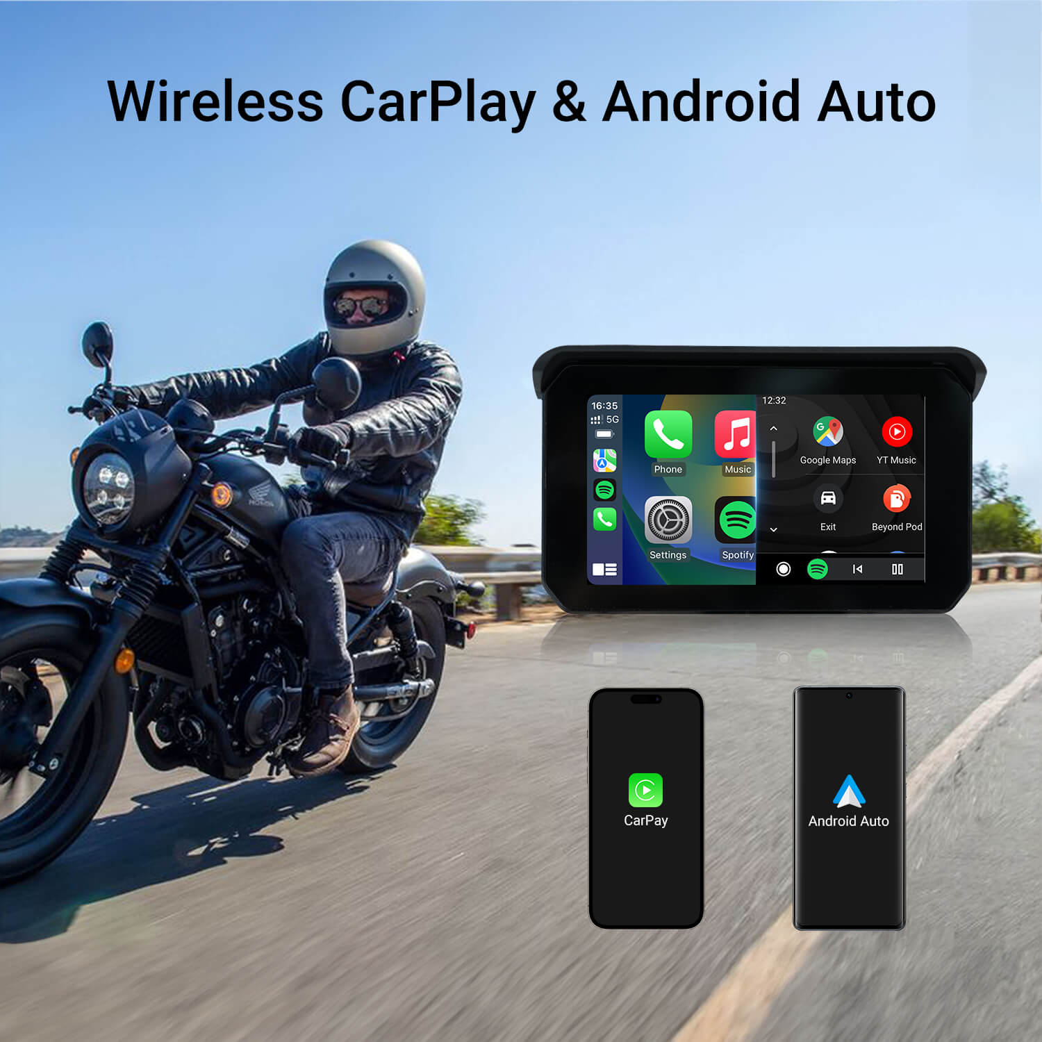 CarPlay Lite C5 SE Portable Motorcycle Wireless CarPlay/Android Auto Screen