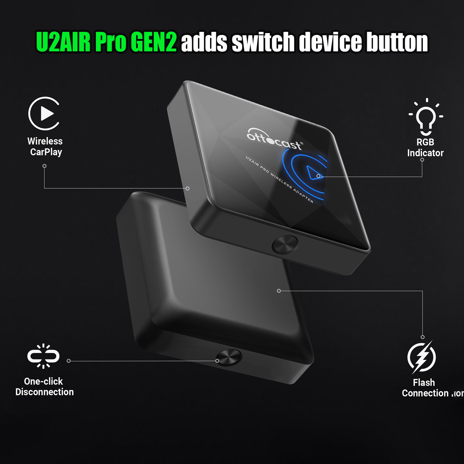 2023 New U2AIR Pro GEN2 CarPlay Wireless Adapter