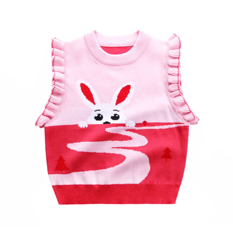 Pink Blue Little Rabbit On The Road Pattern Sweater Vest