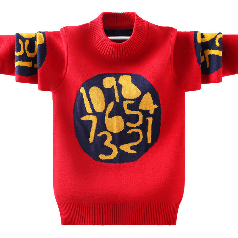 Boys Girls Numbers In Circle Pattern Red Cotton Sweater