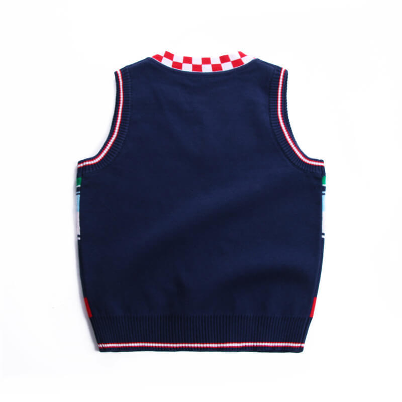 Boys Red Blue Dog God Pattern Sweater Vest