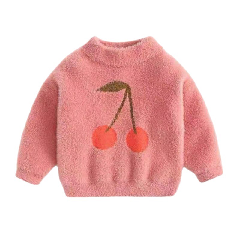 Little Girls Cheery Pattern Mink Fleece Sweater