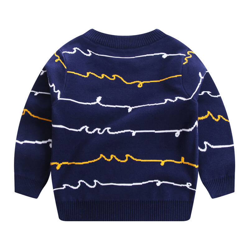 Boys Whale Shoot Out Water Pattern Lined Cotton Thick Sweater