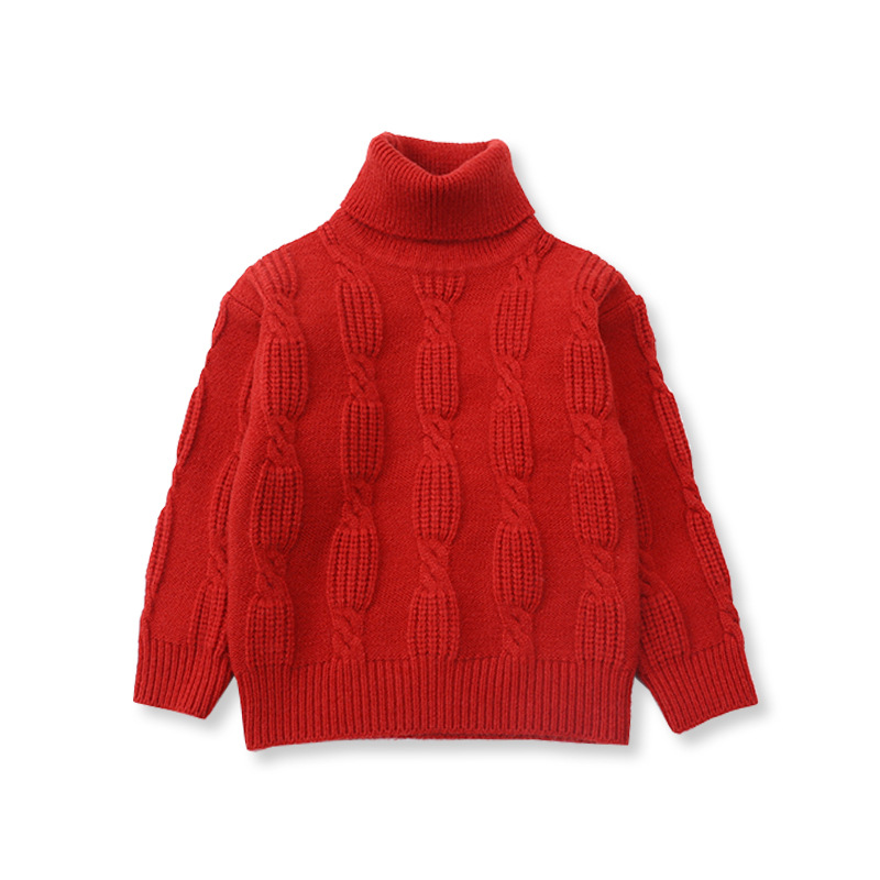 Girls Turtleneck Lantern Shape Cable Knit Kids Thick Sweater