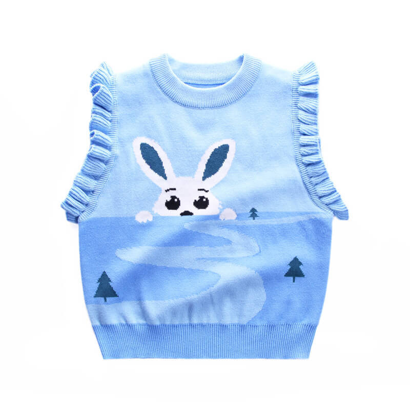 Pink Blue Little Rabbit On The Road Pattern Sweater Vest