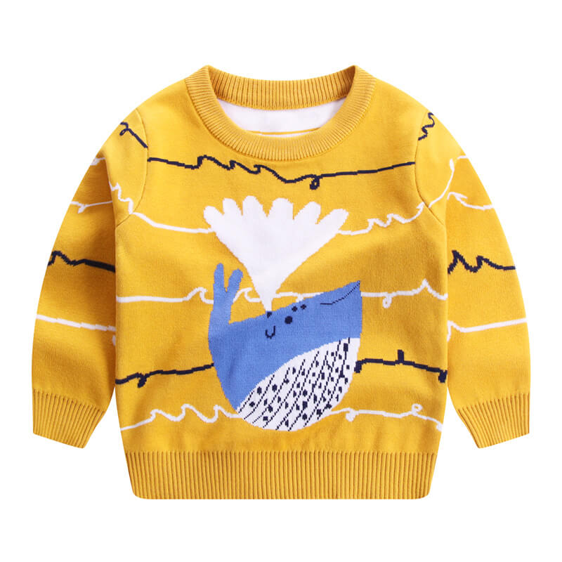 Boys Whale Shoot Out Water Pattern Lined Cotton Thick Sweater