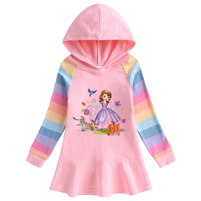 Little Girls Princess Sofia Prints Rainbow Sleeve Sweatshirt Dress