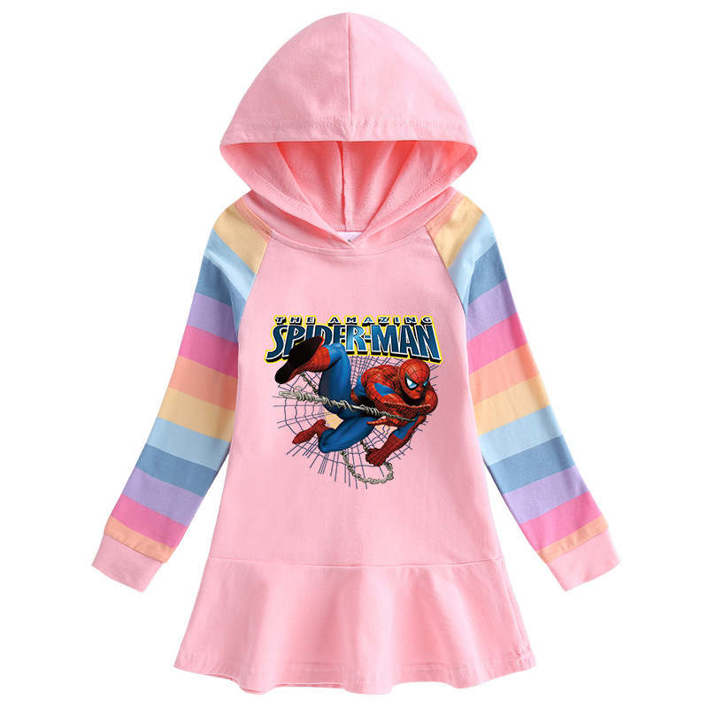 Toddler Girls Spider-Man Print Rainbow Sleeve Hooded Sweatshirt Dress