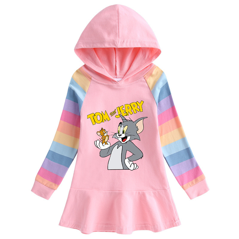 Toddler Girls Tom Cat Jerry Prints Casual Hooded Sweatshirt Dress