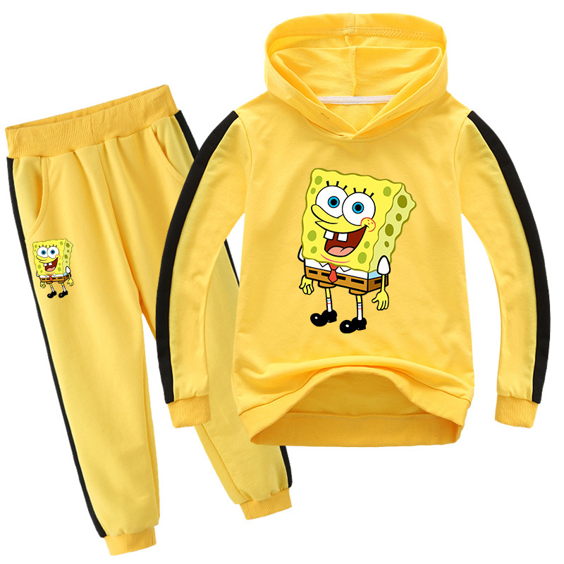 Boys Girls Spongebob Print Pullover Hoodie And Jogger Sweatpants Set