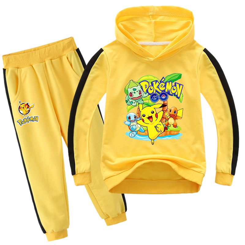 Boys Girls Pikachu Pokemon Go Print Pullover Sweatshirt And Sweatpants