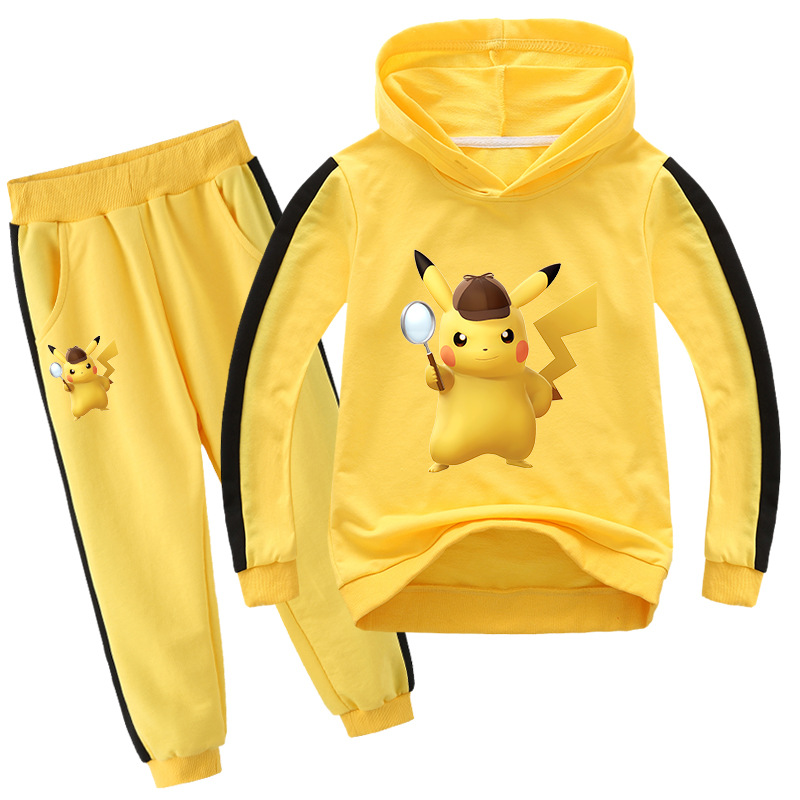 Boys Girls Detective Pikachu Prints Pullover Hoodie Jogger Sweatpants