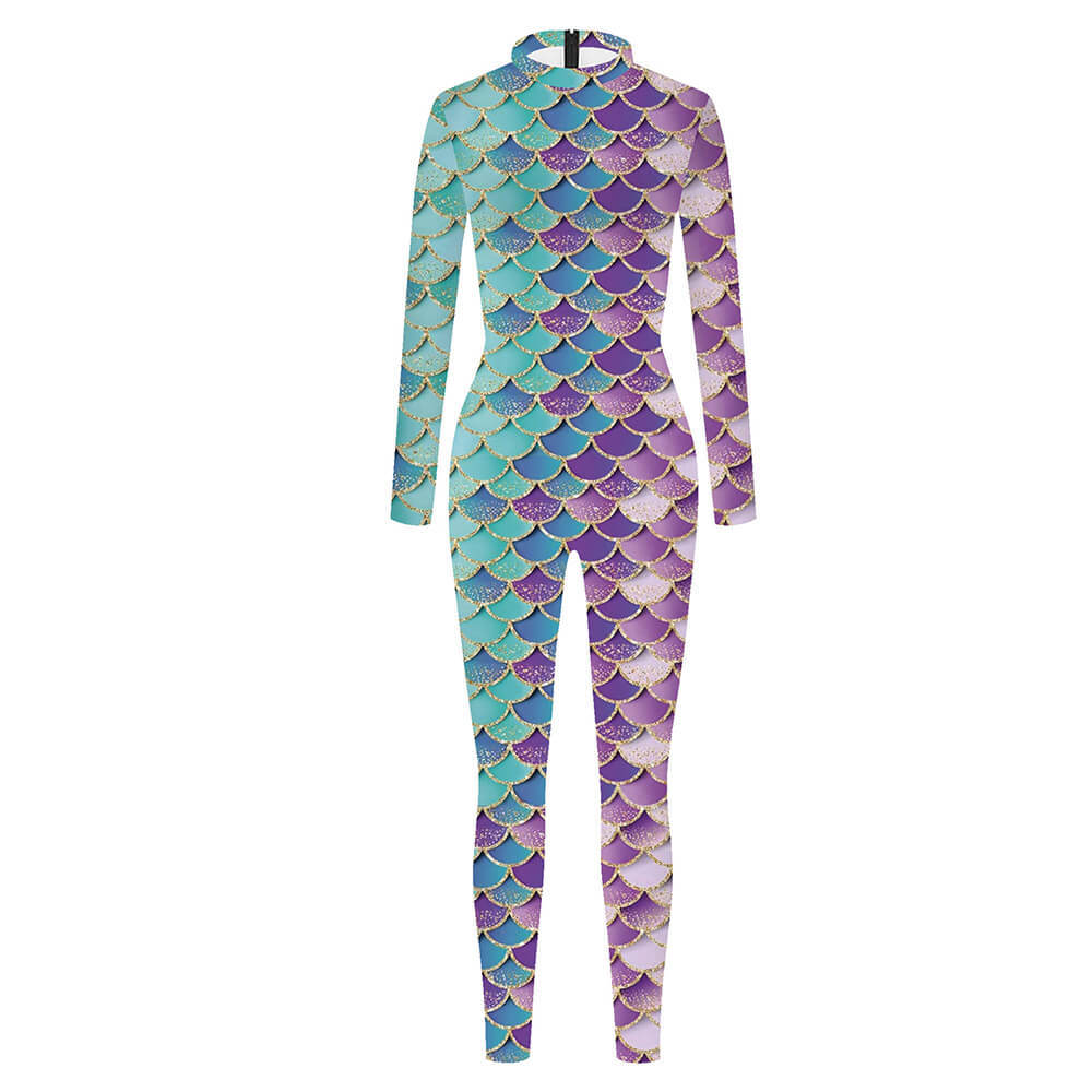 Womens Mermaid Leotard Halloween Cosplay Dance Bodysuit Costume
