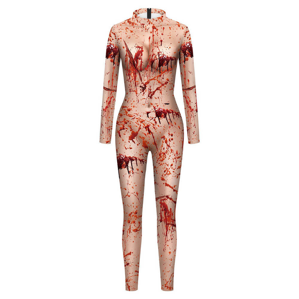 Bloody Body Catsuit Womens Halloween Cosplay Dance Leotard Costume