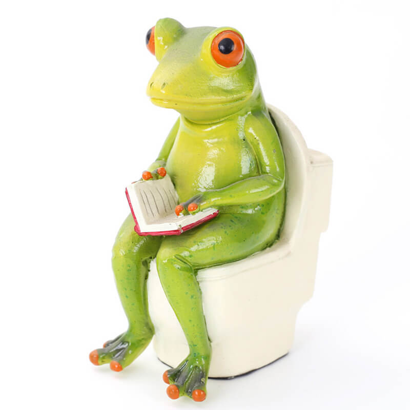 Frog Figurines On Toilet Reading Book Lawn Garden Bathroom Home Decor