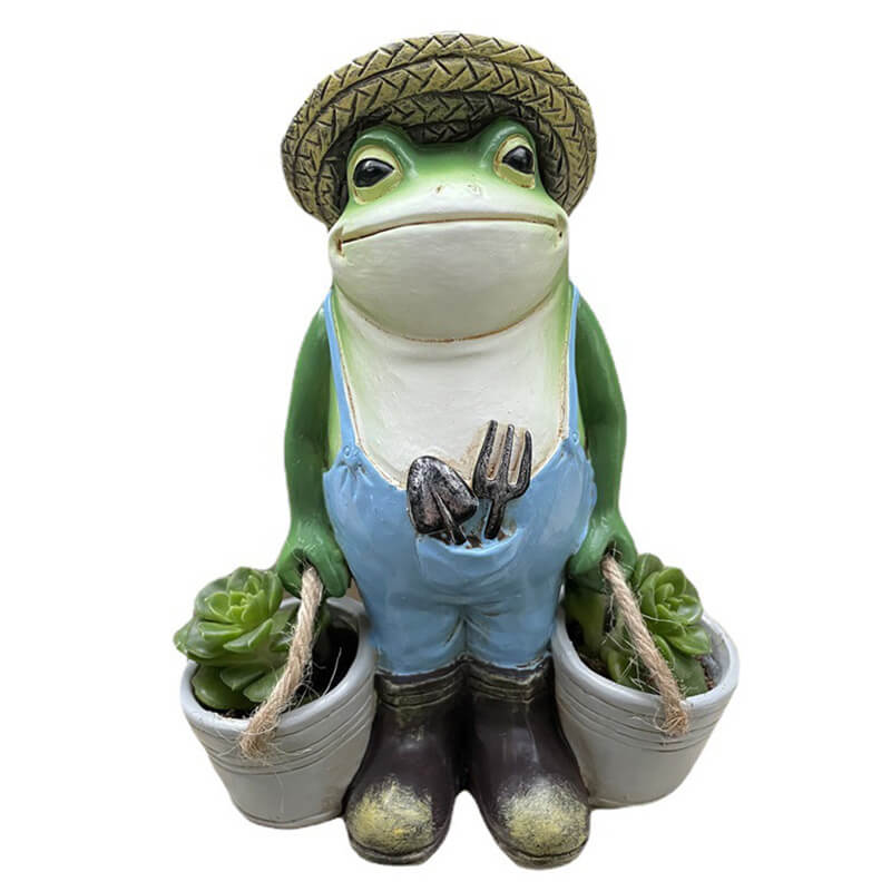 Cute Frog Farmer Statue Figurines Home Decor For Lawn Garden Outside