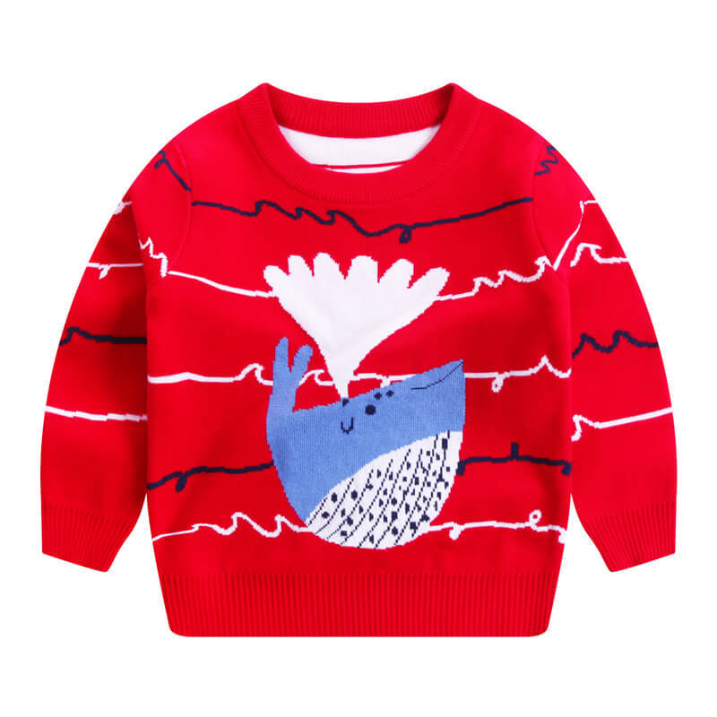 Boys Whale Shoot Out Water Pattern Lined Cotton Thick Sweater