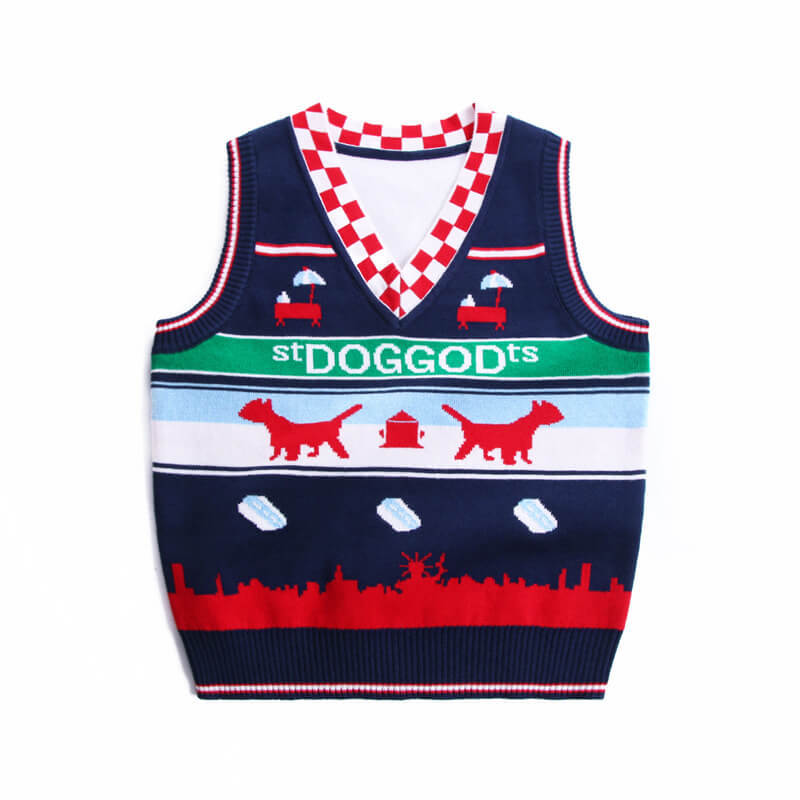 Boys Red Blue Dog God Pattern Sweater Vest